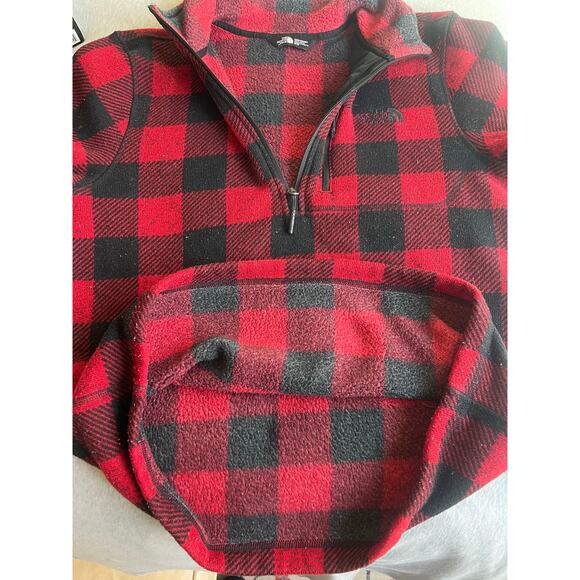 The north face men’s medium red and black plaid fleece tartan pullover 1/4 zip - Picture 7 of 8